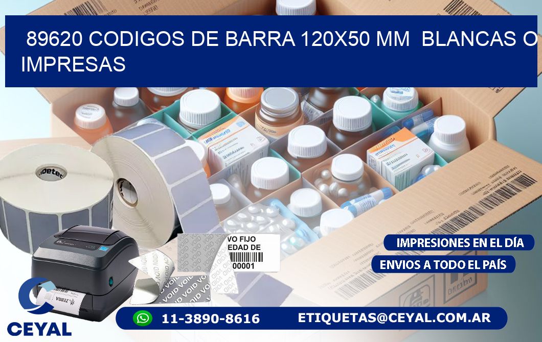 89620 CODIGOS DE BARRA 120×50 mm  BLANCAS O IMPRESAS