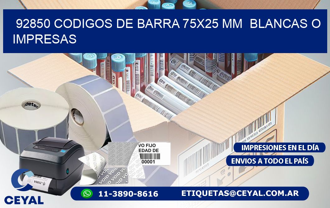 92850 CODIGOS DE BARRA 75x25 mm BLANCAS O IMPRESAS