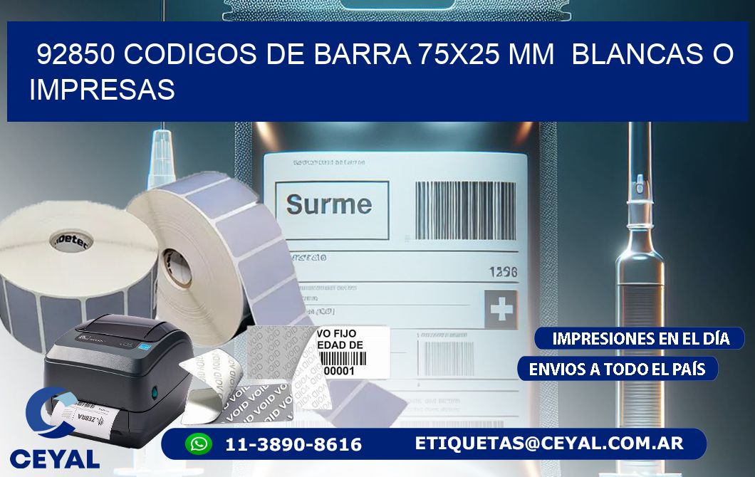 92850 CODIGOS DE BARRA 75x25 mm BLANCAS O IMPRESAS