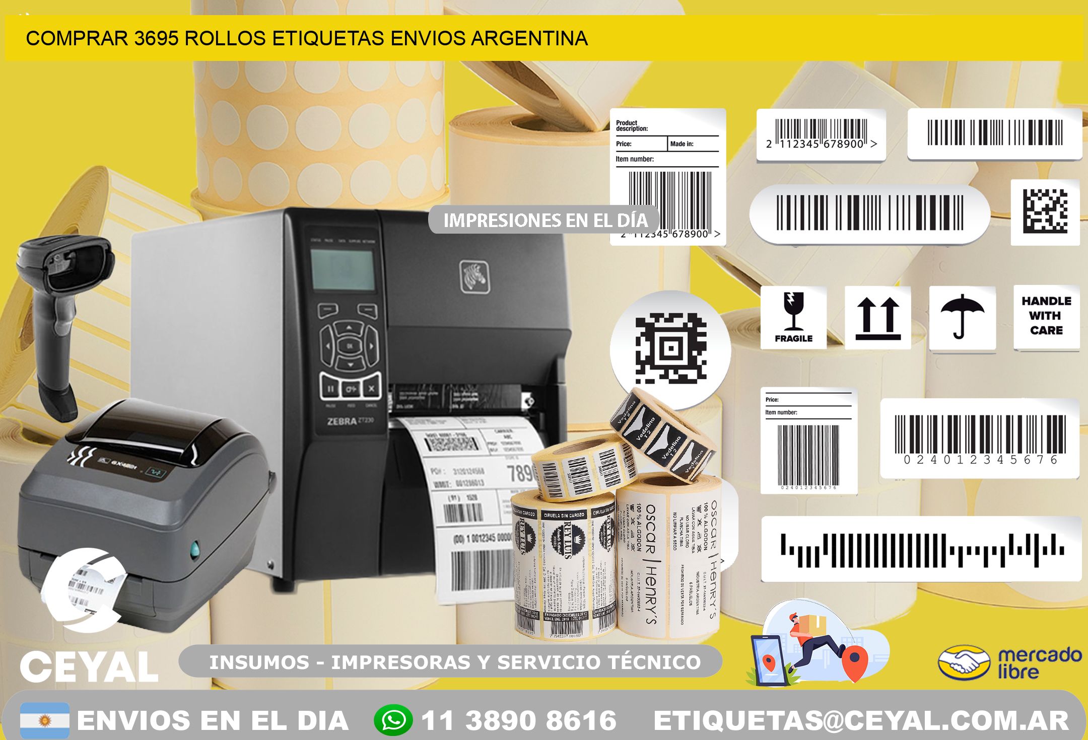 COMPRAR 3695 ROLLOS ETIQUETAS ENVIOS ARGENTINA