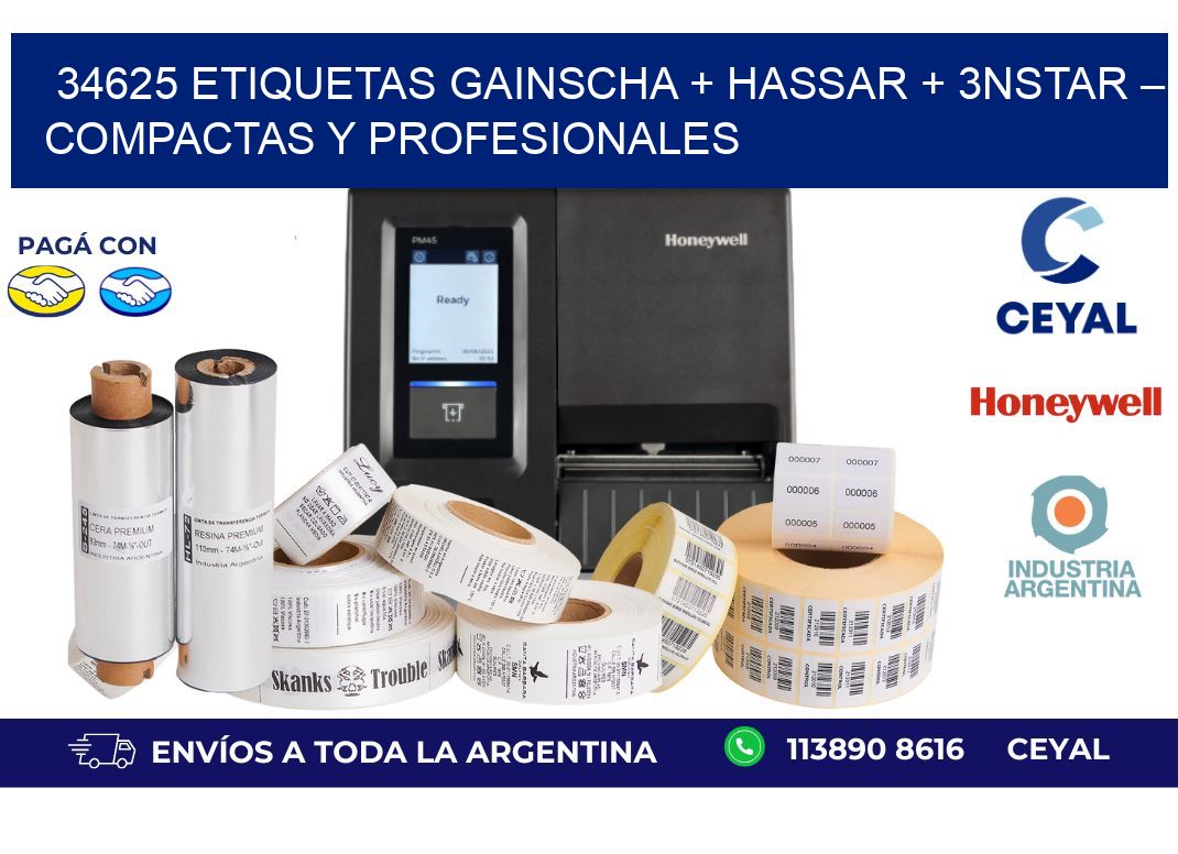 34625 etiquetas Gainscha + Hassar + 3nStar – Compactas y Profesionales