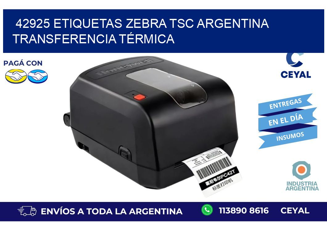 42925 etiquetas zebra tsc argentina TRANSFERENCIA TÉRMICA