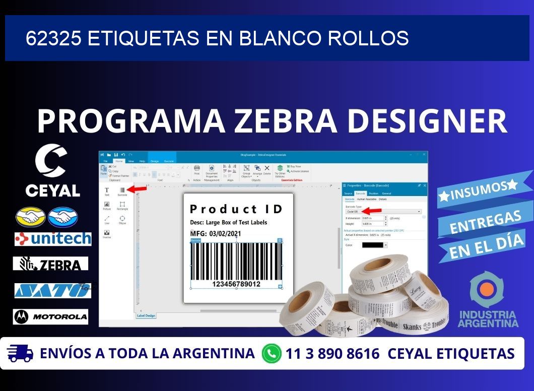 62325 ETIQUETAS EN BLANCO ROLLOS