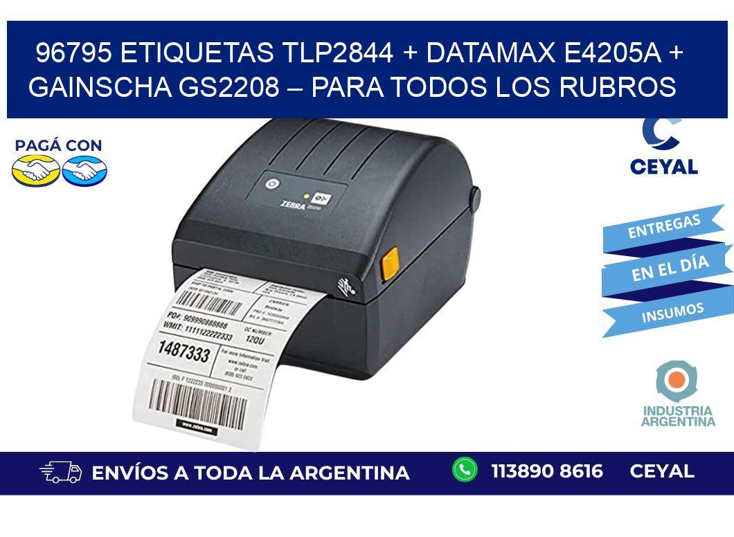 96795 ETIQUETAS TLP2844 + Datamax E4205A + Gainscha GS2208 – Para todos los rubros