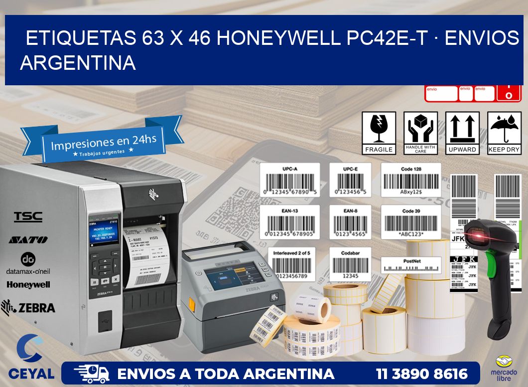 ETIQUETAS 63 x 46 HONEYWELL PC42E-T · ENVIOS ARGENTINA