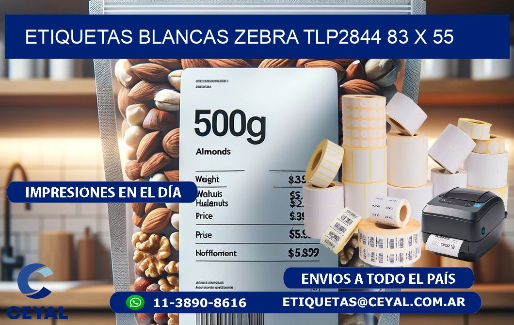 ETIQUETAS BLANCAS ZEBRA TLP2844 83 x 55