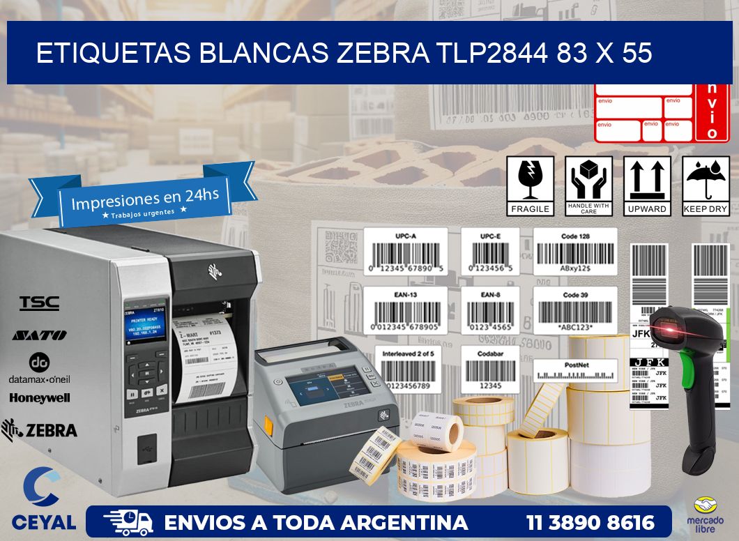 ETIQUETAS BLANCAS ZEBRA TLP2844 83 x 55