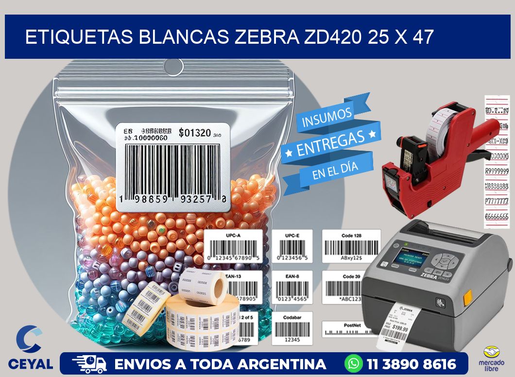 ETIQUETAS BLANCAS ZEBRA ZD420 25 x 47