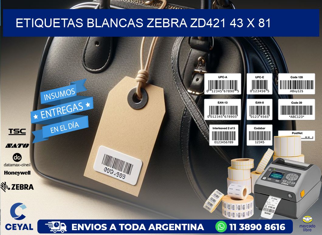 ETIQUETAS BLANCAS ZEBRA ZD421 43 x 81