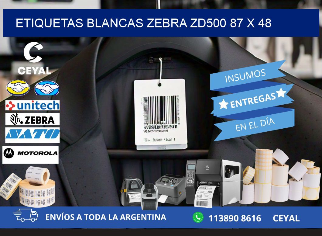 ETIQUETAS BLANCAS ZEBRA ZD500 87 x 48