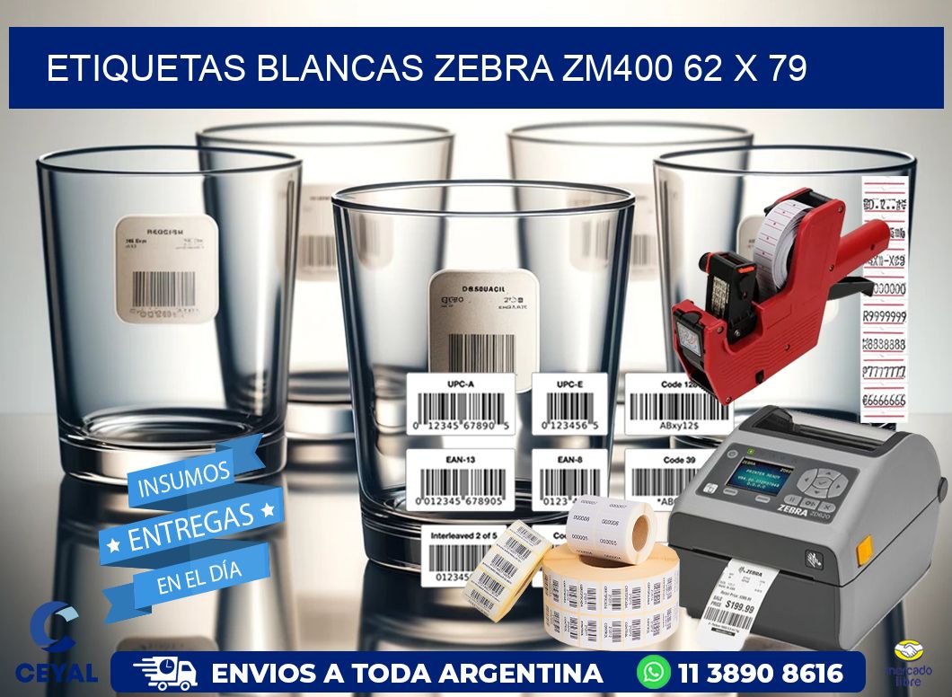 ETIQUETAS BLANCAS ZEBRA ZM400 62 x 79