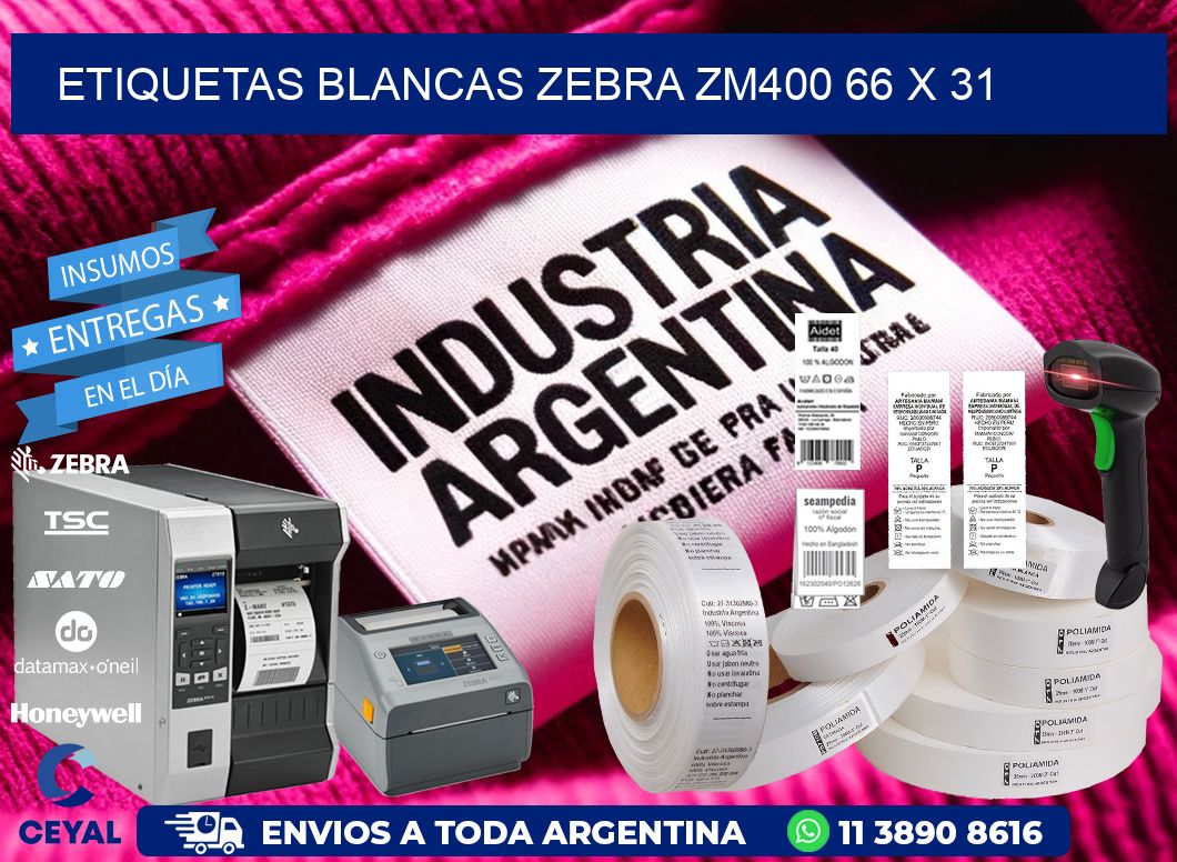 ETIQUETAS BLANCAS ZEBRA ZM400 66 x 31