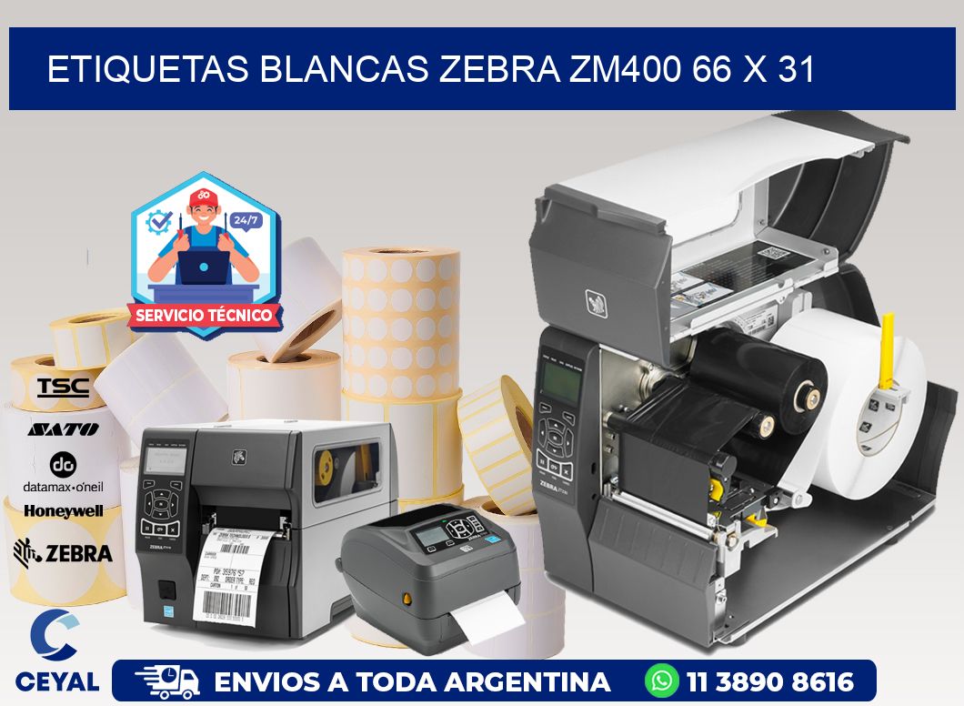 ETIQUETAS BLANCAS ZEBRA ZM400 66 x 31
