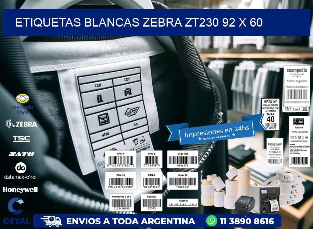 ETIQUETAS BLANCAS ZEBRA ZT230 92 x 60