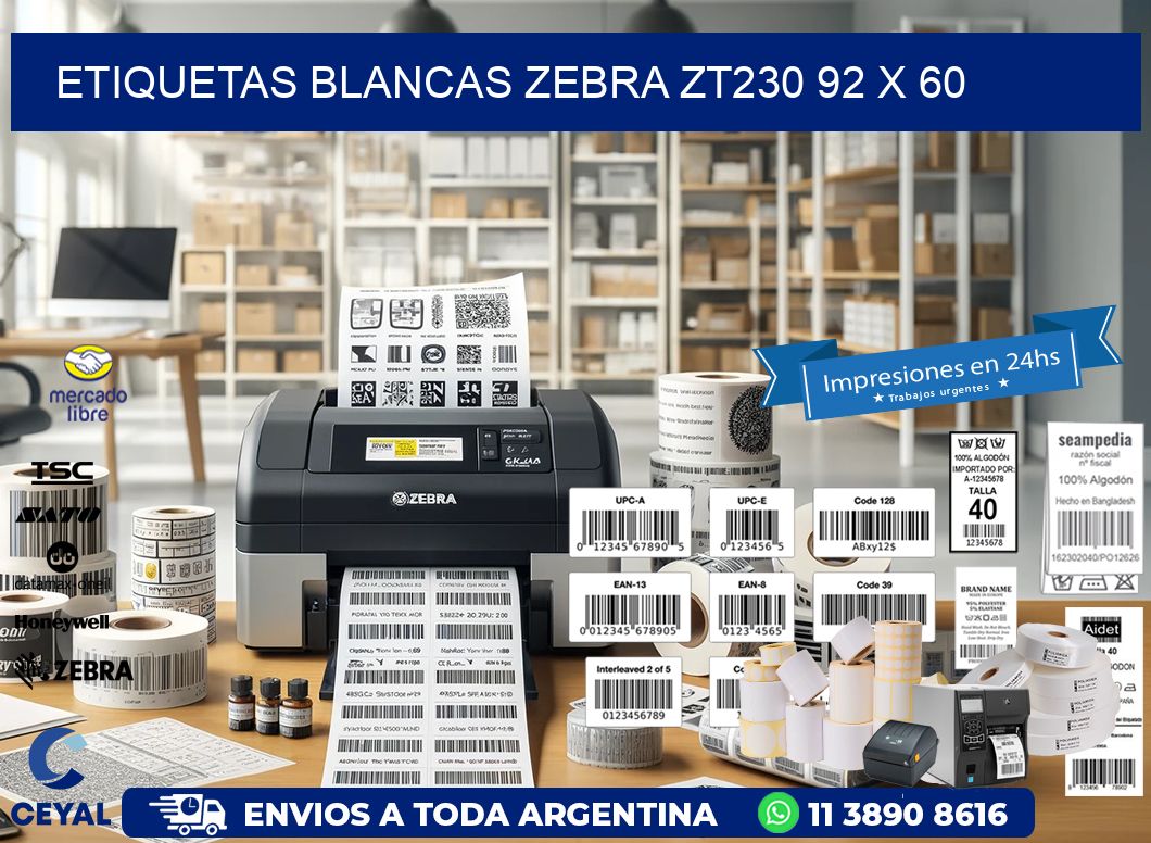 ETIQUETAS BLANCAS ZEBRA ZT230 92 x 60