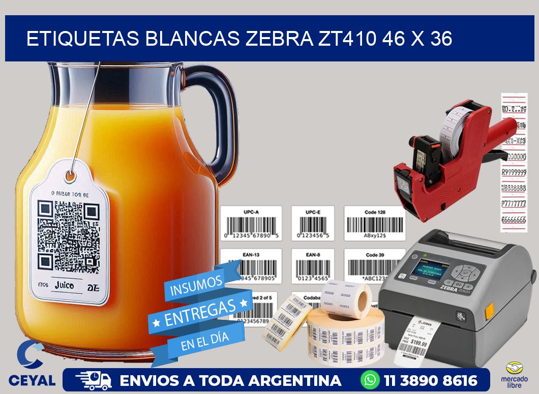 ETIQUETAS BLANCAS ZEBRA ZT410 46 x 36