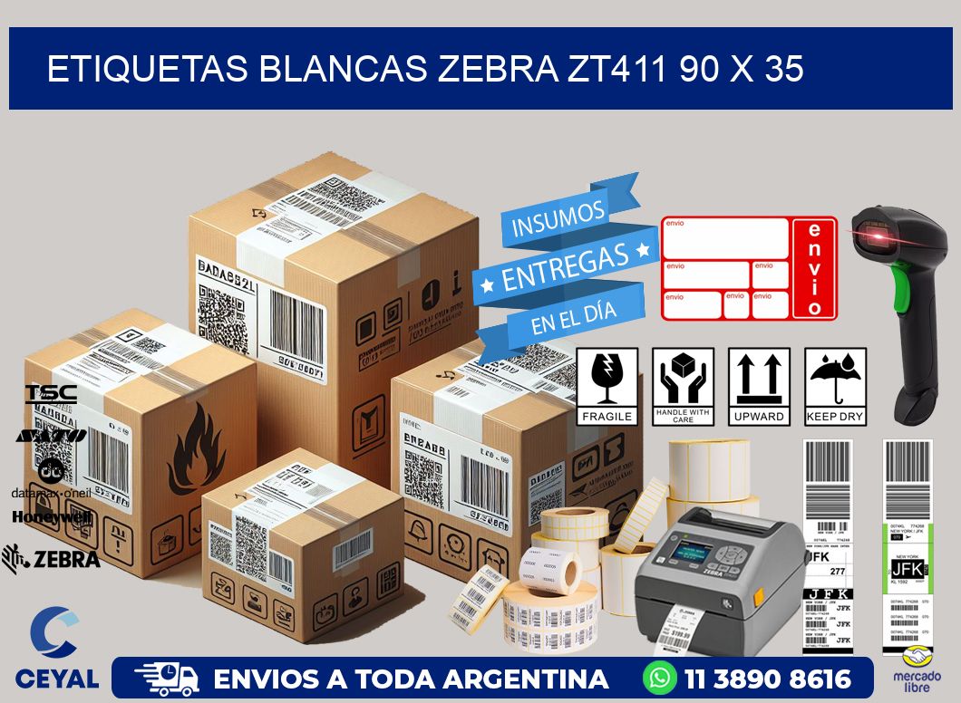 ETIQUETAS BLANCAS ZEBRA ZT411 90 x 35