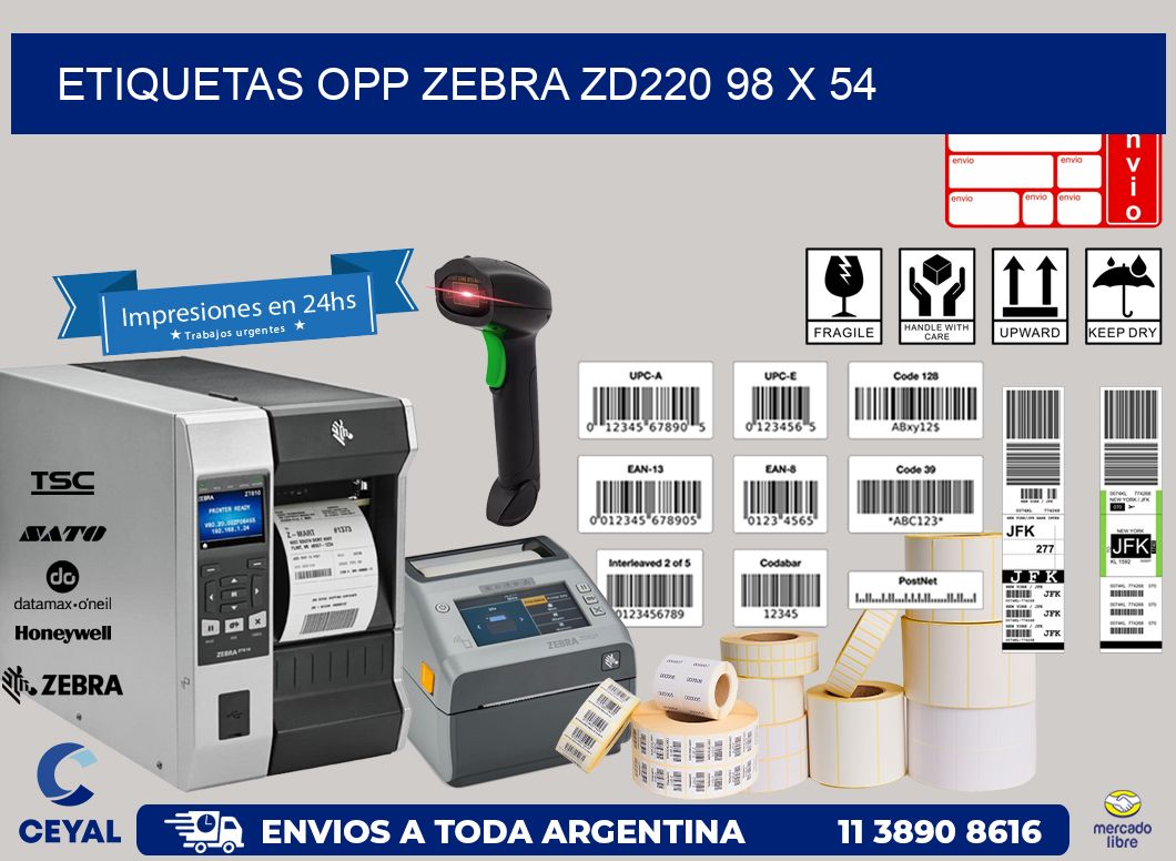 ETIQUETAS OPP ZEBRA ZD220 98 x 54