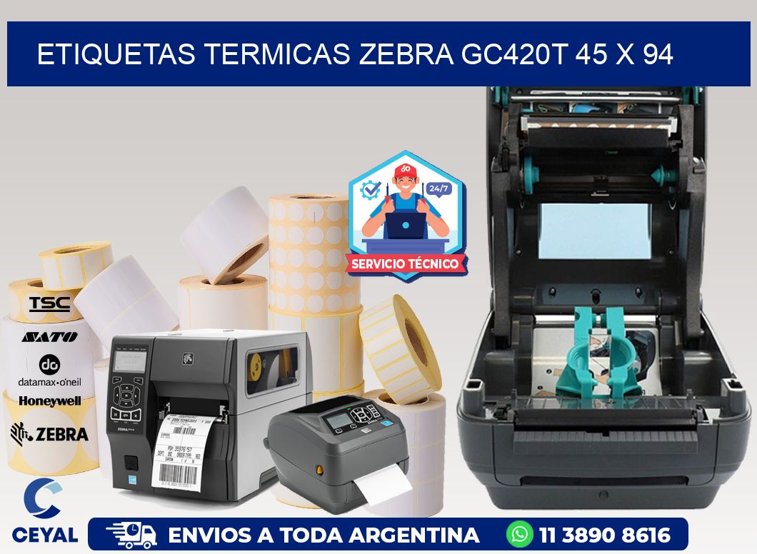 ETIQUETAS TERMICAS ZEBRA GC420T 45 x 94