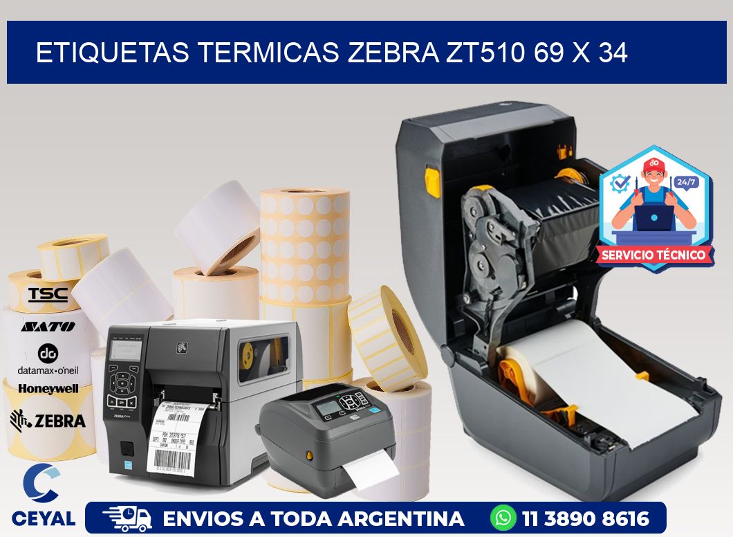 ETIQUETAS TERMICAS ZEBRA ZT510 69 x 34