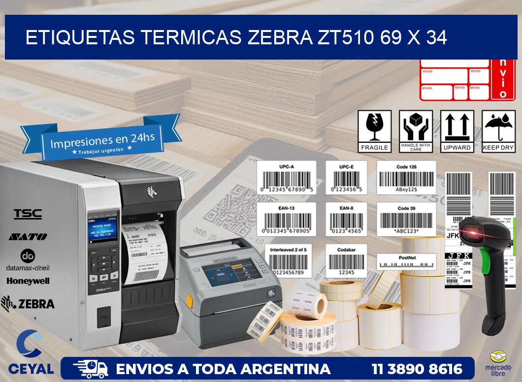 ETIQUETAS TERMICAS ZEBRA ZT510 69 x 34