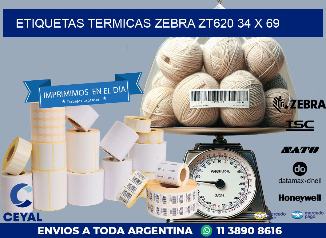 ETIQUETAS TERMICAS ZEBRA ZT620 34 x 69