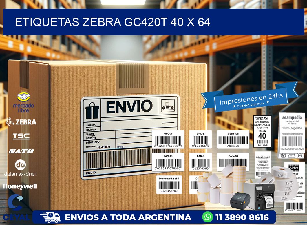ETIQUETAS Zebra GC420T 40 x 64