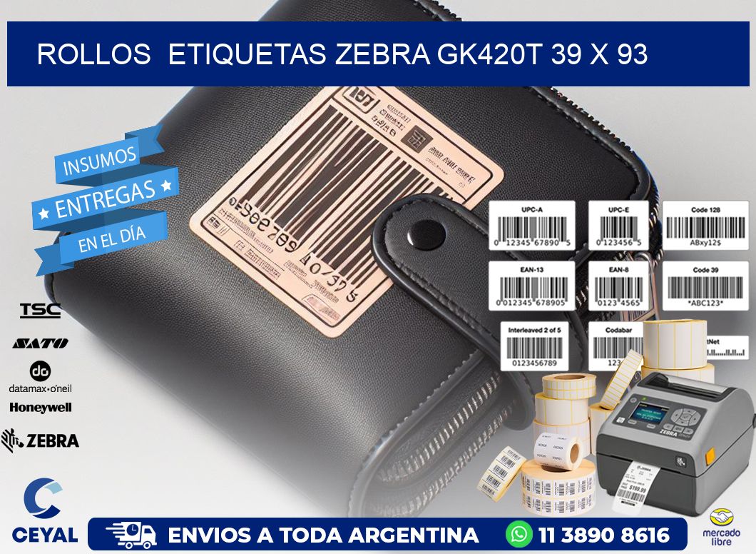 ROLLOS  ETIQUETAS Zebra GK420T 39 x 93