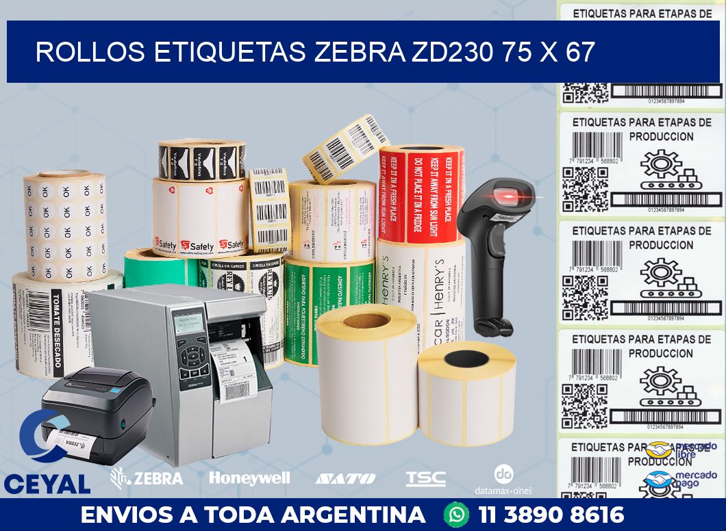 ROLLOS ETIQUETAS Zebra ZD230 75 x 67