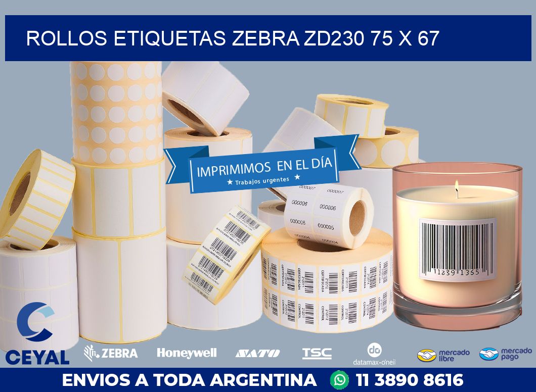 ROLLOS ETIQUETAS Zebra ZD230 75 x 67