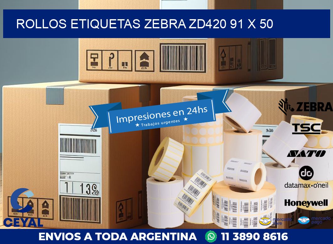 ROLLOS ETIQUETAS Zebra ZD420 91 x 50