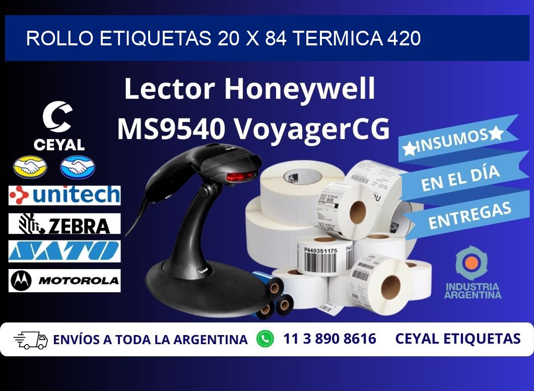 Rollo etiquetas 20 x 84 termica 420