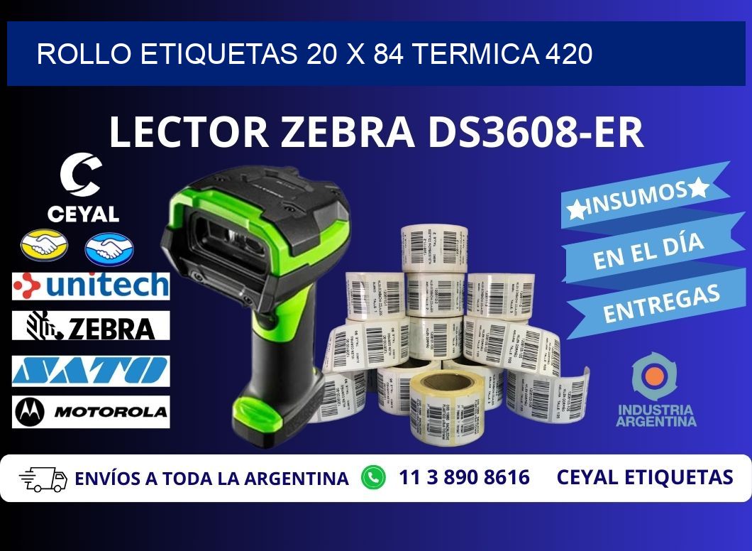 Rollo etiquetas 20 x 84 termica 420