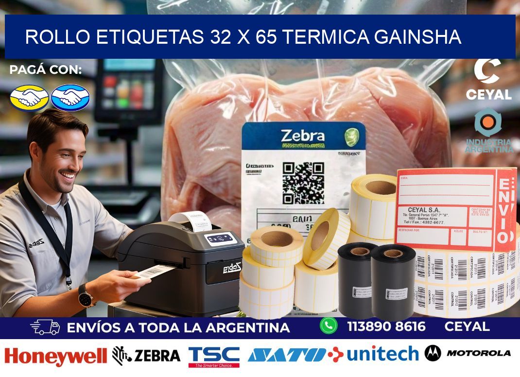 Rollo etiquetas 32 x 65 termica gainsha