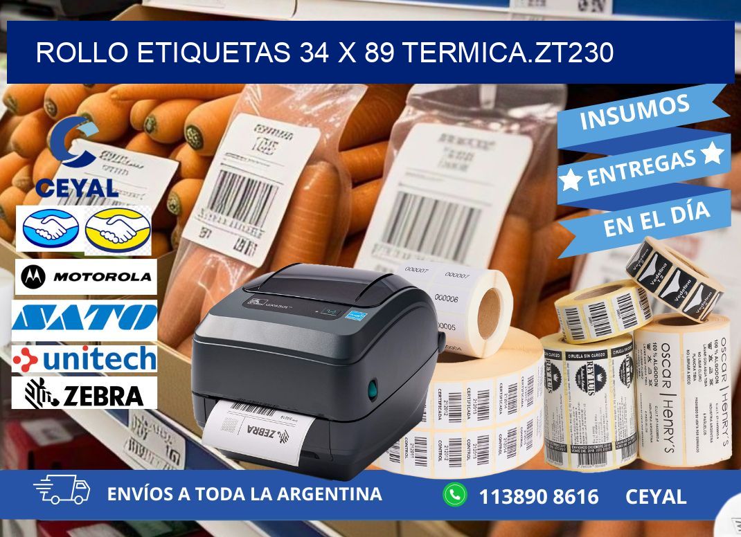 Rollo etiquetas 34 x 89 termica.zt230