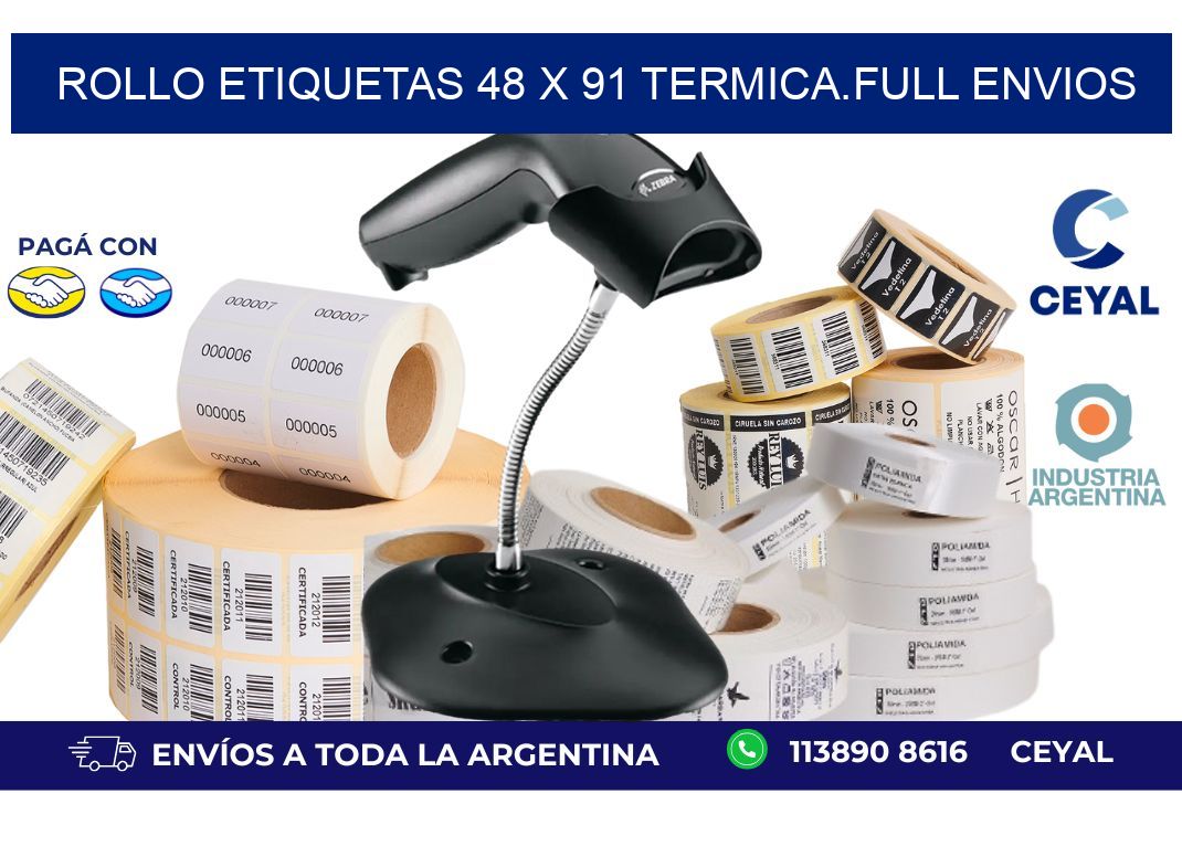 Rollo etiquetas 48 x 91 termica.full envios