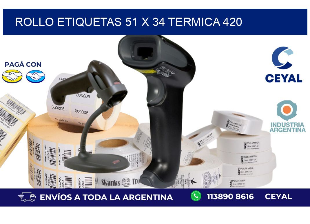 Rollo etiquetas 51 x 34 termica 420