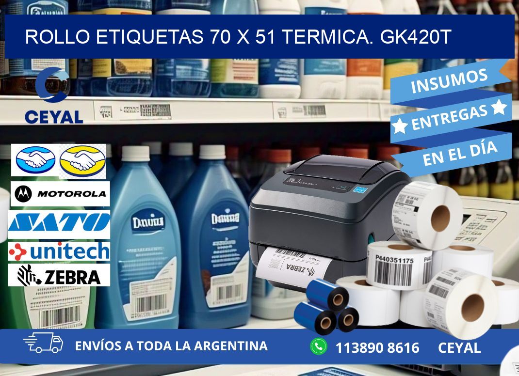 Rollo etiquetas 70 x 51 termica. gk420t