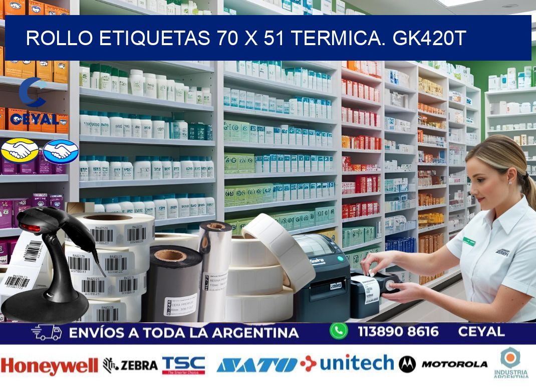 Rollo etiquetas 70 x 51 termica. gk420t