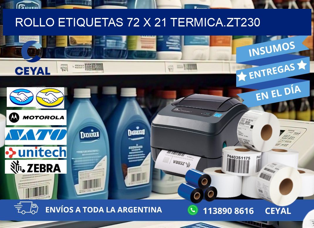 Rollo etiquetas 72 x 21 termica.zt230