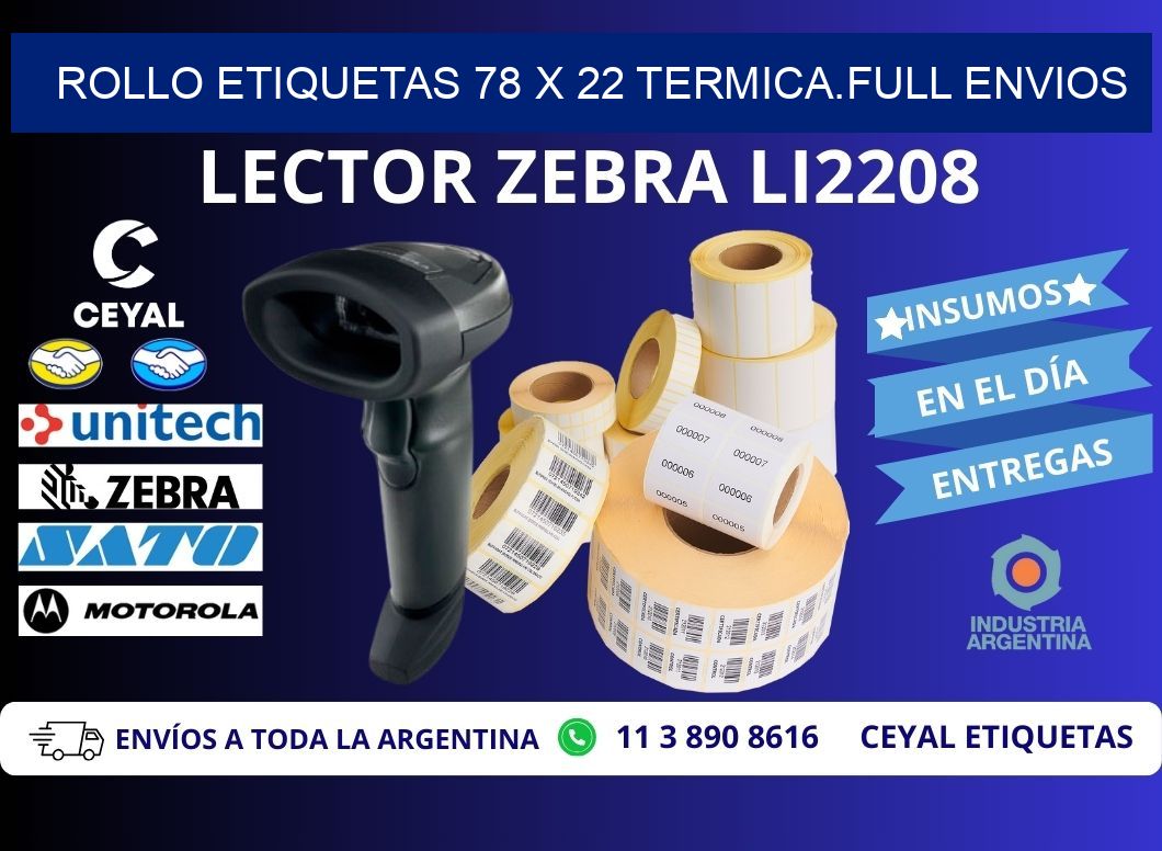 Rollo etiquetas 78 x 22 termica.full envios