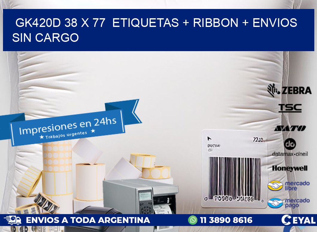GK420D 38 x 77 etiquetas + ribbon + envios sin cargo