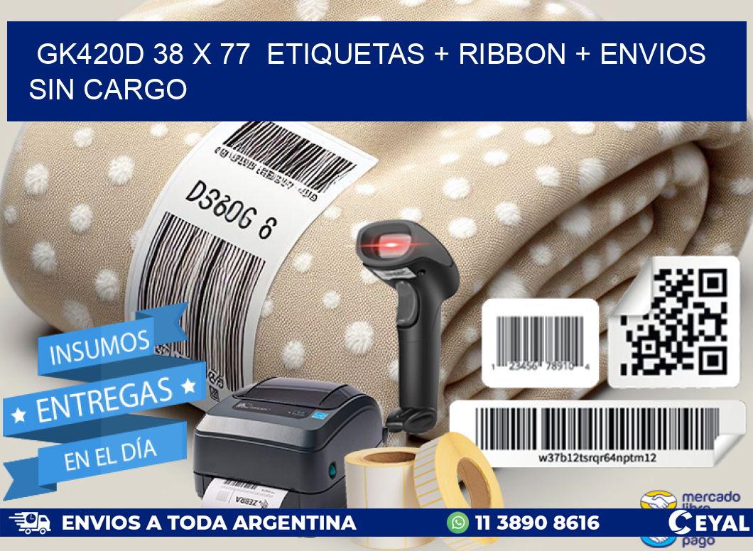 GK420D 38 x 77 etiquetas + ribbon + envios sin cargo
