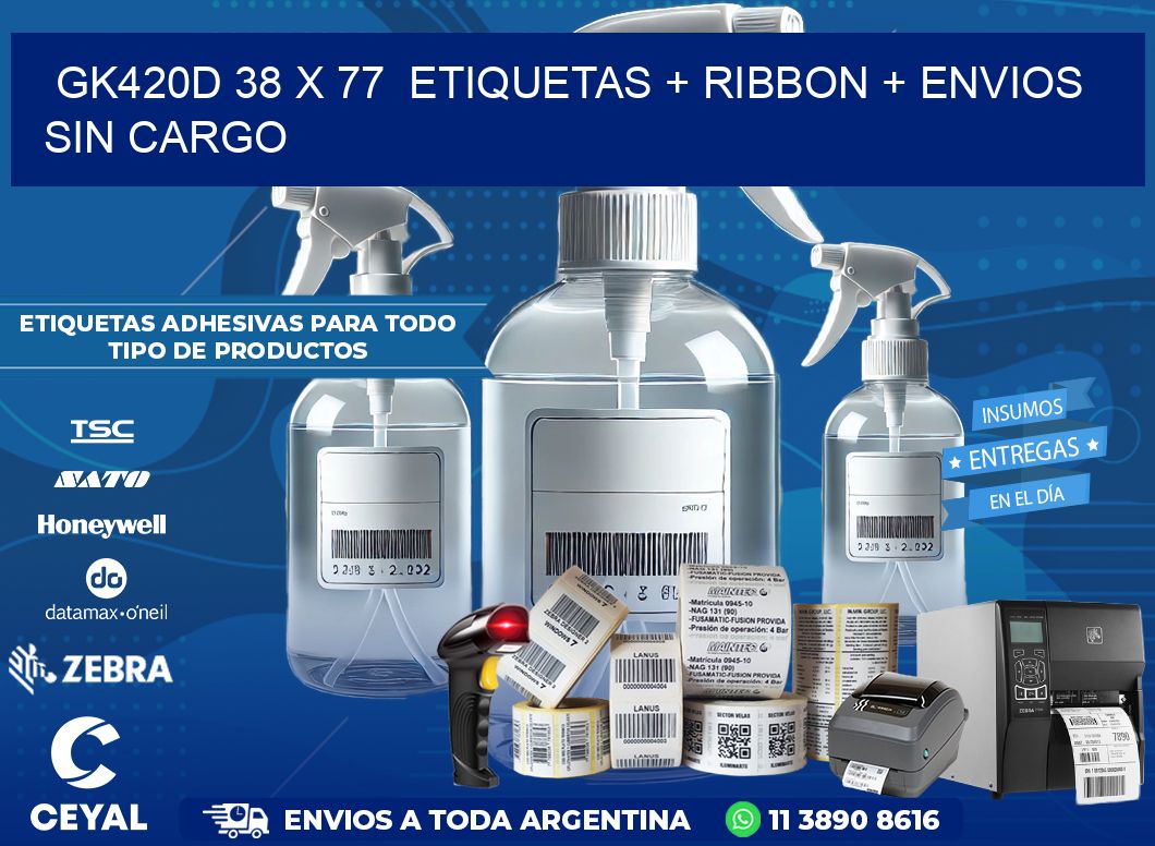 GK420D 38 x 77  etiquetas + ribbon + envios sin cargo