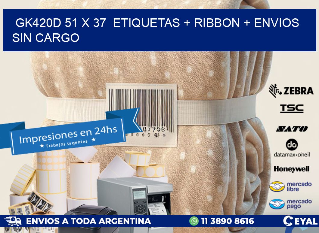 GK420D 51 x 37 etiquetas + ribbon + envios sin cargo