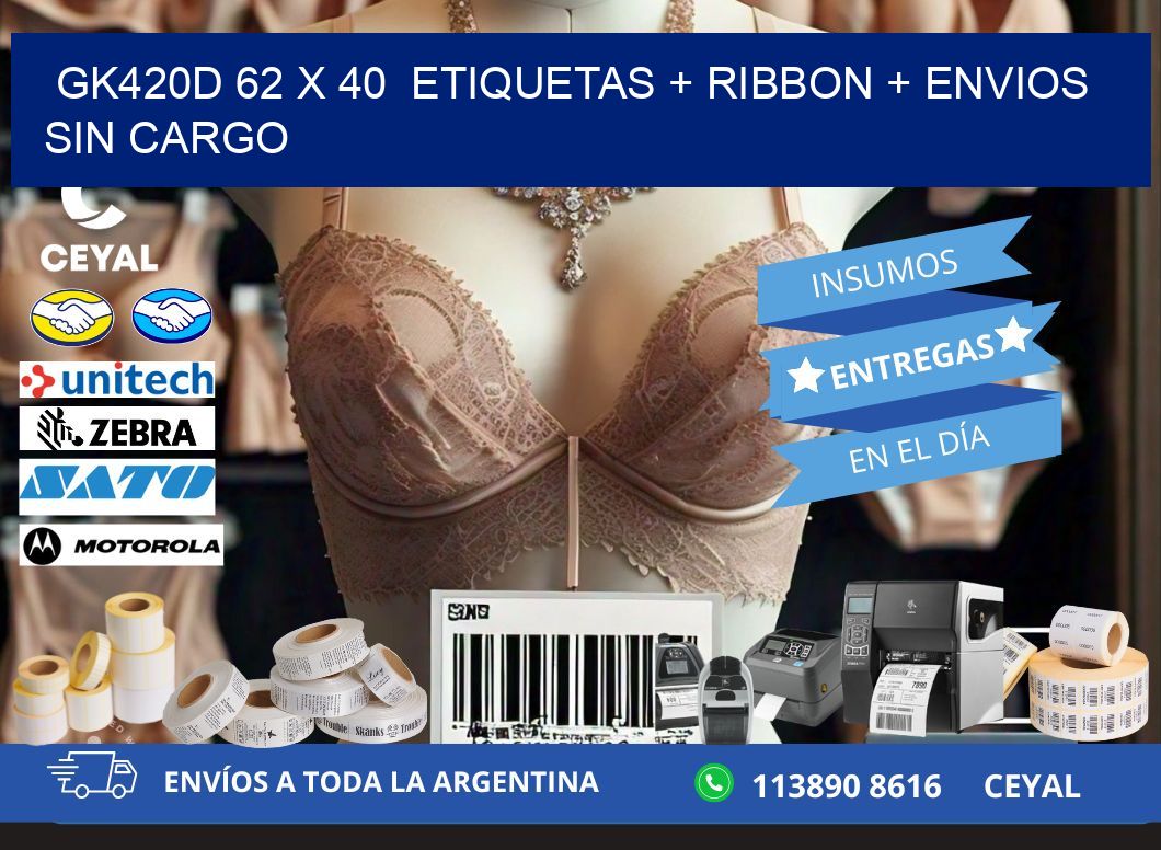 GK420D 62 x 40 etiquetas + ribbon + envios sin cargo