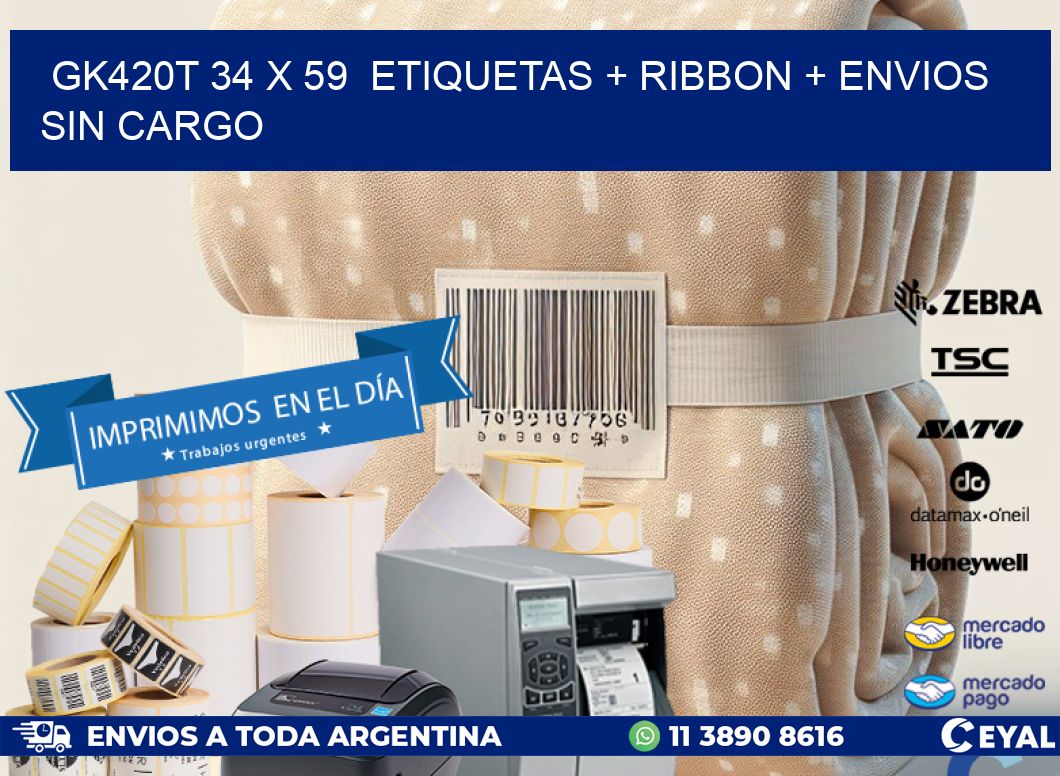 GK420T 34 x 59 etiquetas + ribbon + envios sin cargo
