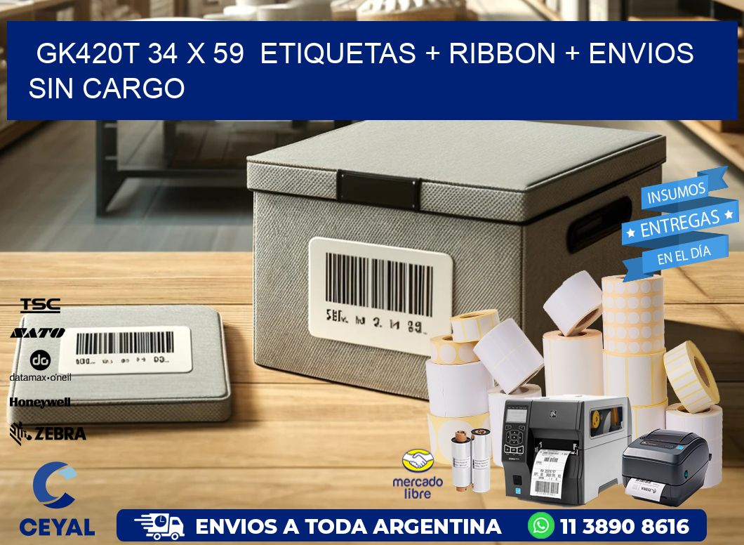 GK420T 34 x 59 etiquetas + ribbon + envios sin cargo