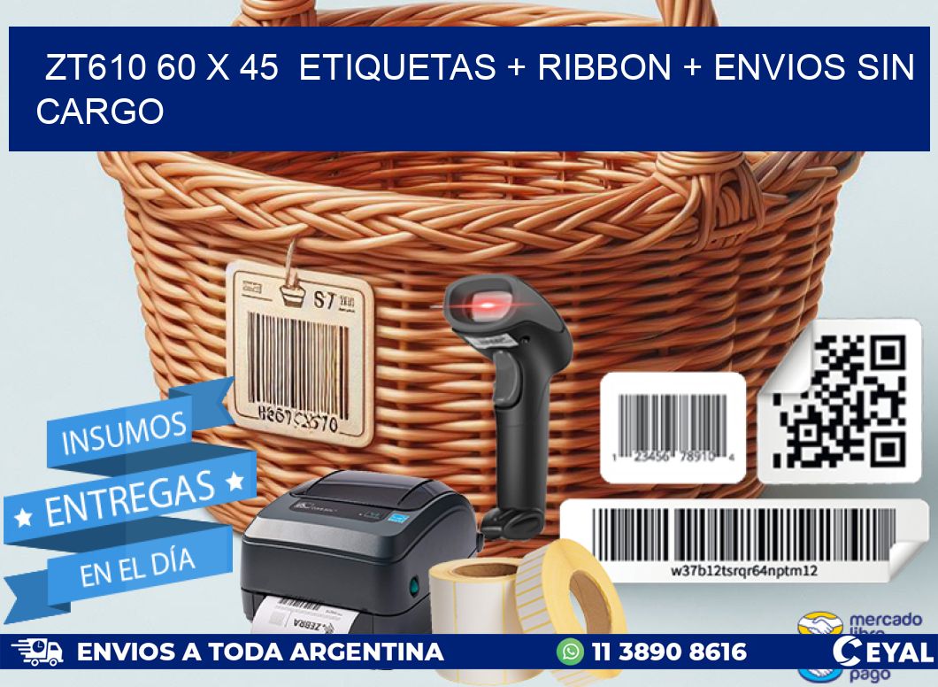 ZT610 60 x 45 etiquetas + ribbon + envios sin cargo
