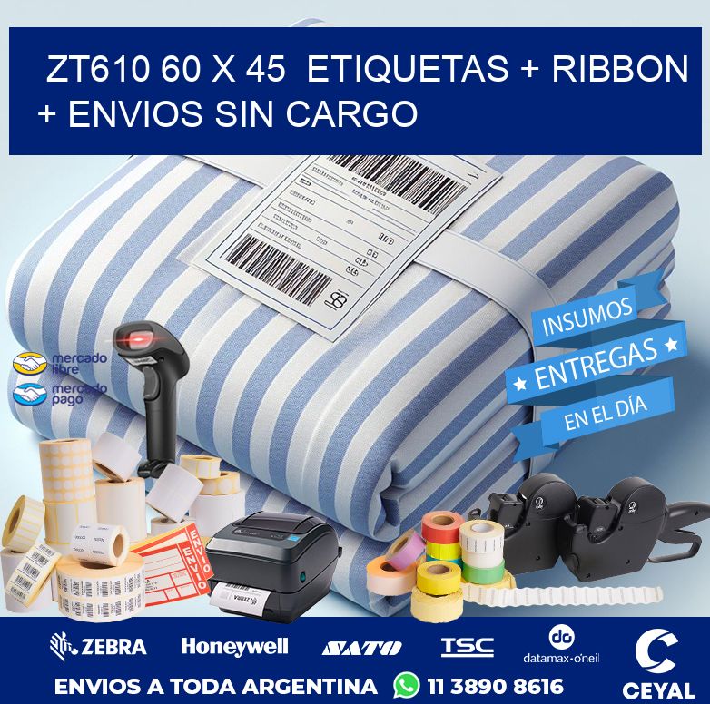 ZT610 60 x 45 etiquetas + ribbon + envios sin cargo